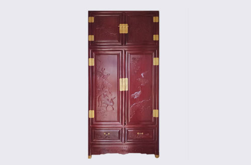 梧州高端中式家居装修深红色纯实木衣柜